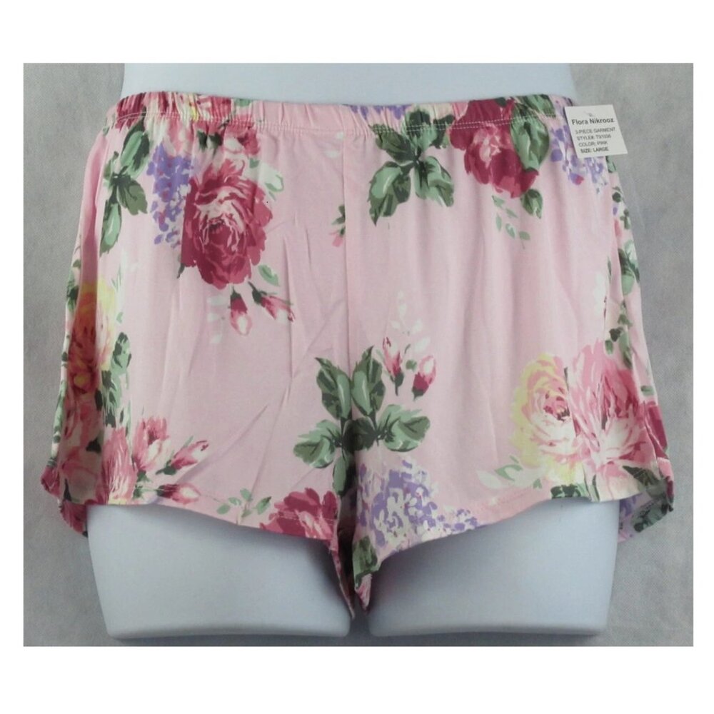 Flora Nikrooz Women's 3-Piece Cami Shorts & Robe Pajama Set, Pink Floral, Large - Picture 5 of 6